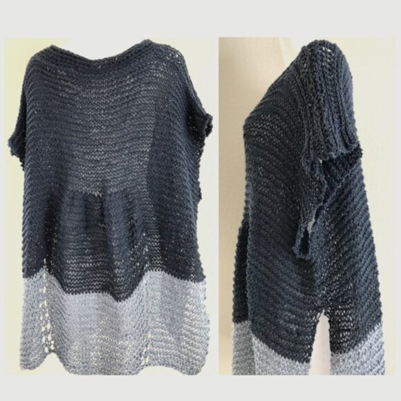 NEW Handmade Cotton Slip-on, Two-Toned Denim, Poncho Tunic - Picture 2 of 8